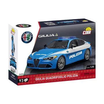 Termékkép a dobozról -COBI-24606 – Alfa Romeo Giulia Quadrifoglio Rendőrautó – 100% kompatibilis minden más kedvelt márkával
