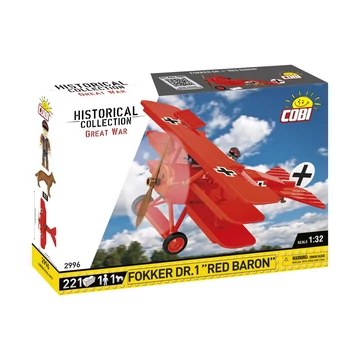 Termékkép a dobozról -COBI-2996 - Fokker Dr.I "Vörös Báró" Vadászrepülőgép - 100% kompatibilis minden más kedvelt márkával
