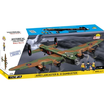 Termékkép a dobozról -COBI-5758 – Avro Lancaster B III Dambuster – brit nehézbombázó – 100% kompatibilis minden más kedvelt márkával