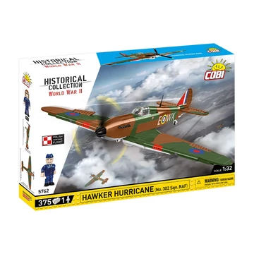 Termékkép a dobozról -COBI-5762 – Hawker Hurricane (No. 302 Sqn. RAF) – brit vadászrepülőgép – 100% kompatibilis minden más kedvelt márkával