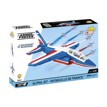 Termékkép a dobozról -COBI-5841 – Alpha Jet – Patrouille de France – Francia bemutató repülőgép – 100% kompatibilis minden más kedvelt márkával