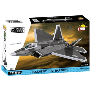 Termékkép a dobozról -COBI-5855 – Lockheed F-22 Raptor – Lopakodó vadászgép – 100% kompatibilis minden más kedvelt márkával