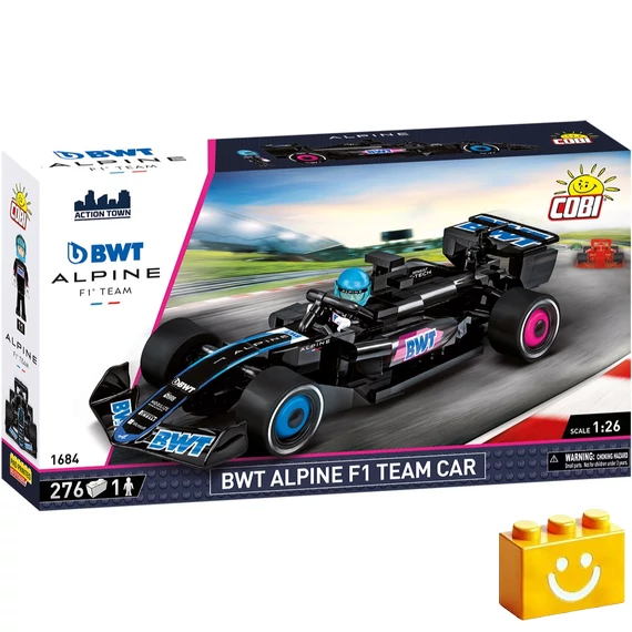 Termékkép a dobozról -COBI-1684 – BWT Alpine F1 Team versenyautó – 100% kompatibilis minden más kedvelt márkával