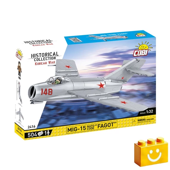 Termékkép a dobozról -COBI-2416 – MiG-15 NATO kód 'Fagot' – Szovjet vadászgép – 100% kompatibilis minden más kedvelt márkával