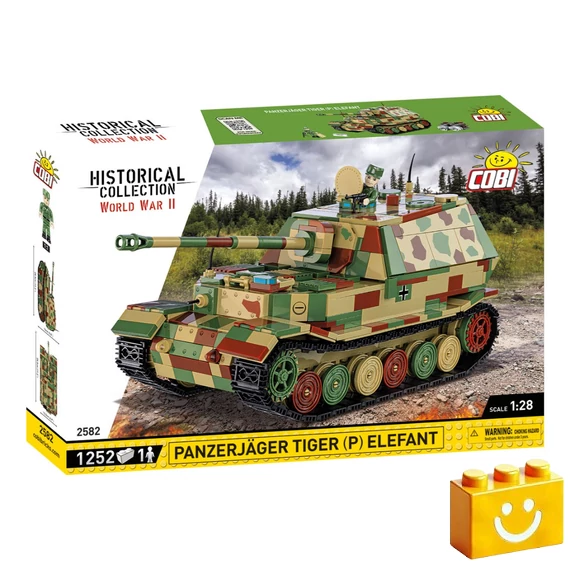 Termékkép a dobozról -COBI-2582 – Panzerjäger Tiger (P) Elefant páncélvadász – 100% kompatibilis minden más kedvelt márkával