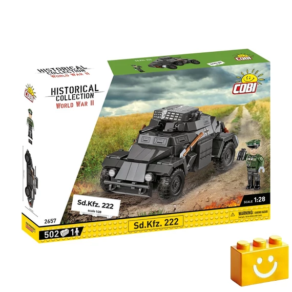 Termékkép a dobozról -COBI-2657 – Sd.Kfz. 222 páncélozott felderítő jármű – 100% kompatibilis minden más kedvelt márkával