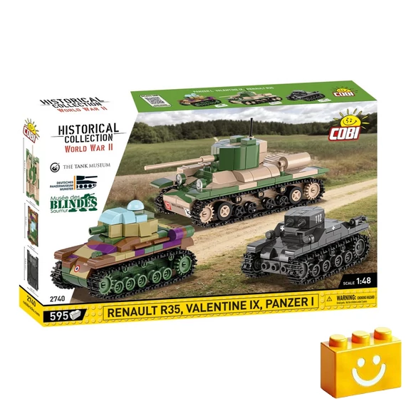 Termékkép a dobozról - COBI 2740 - Valentine IX / Panzer I / Renault R35 - 3 az 1-ben történelmi tank készlet