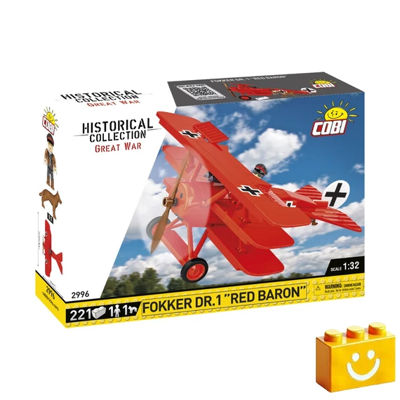 Termékkép a dobozról -COBI-2996 - Fokker Dr.I "Vörös Báró" Vadászrepülőgép - 100% kompatibilis minden más kedvelt márkával