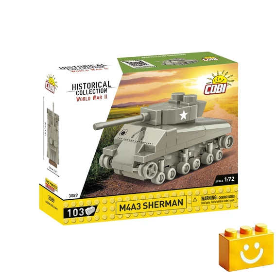 Termékkép a dobozról -COBI-3089 – M4A3 Sherman – amerikai közepes harckocsi – 100% kompatibilis minden más kedvelt márkával
