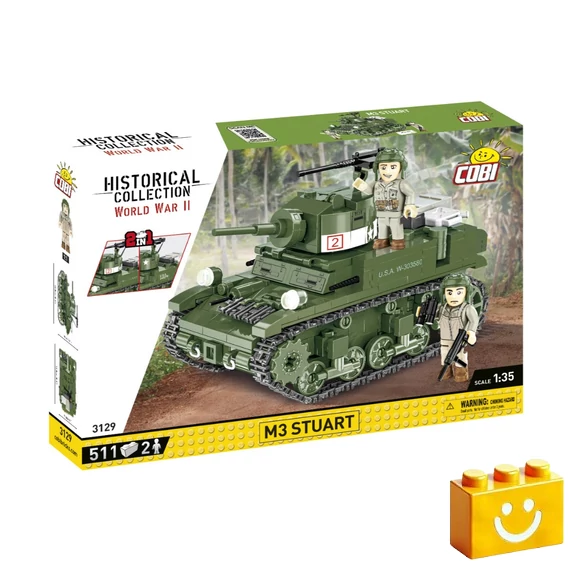 Termékkép a dobozról -COBI-3129 – M3 Stuart – amerikai könnyű harckocsi – 100% kompatibilis minden más kedvelt márkával