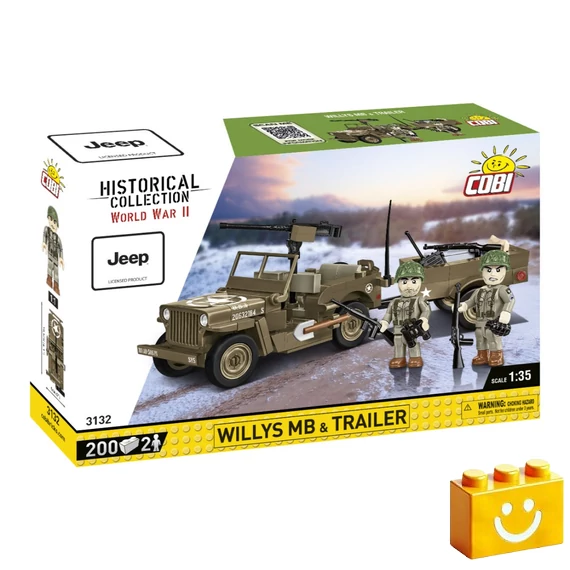 Termékkép a dobozról -COBI-3132 – Willys MB utánfutóval – amerikai terepjáró – 100% kompatibilis minden más kedvelt márkával