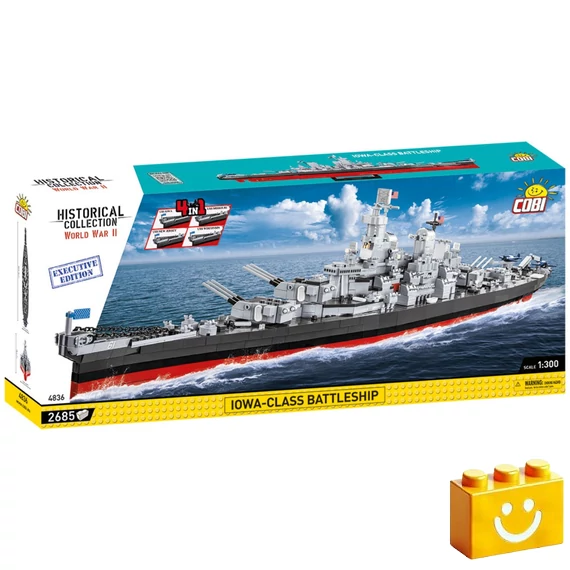 Termékkép a dobozról -COBI-4836 – Iowa-osztályú csatahajó (4 az 1-ben) – Executive Edition – 100% kompatibilis minden más kedvelt márkával
