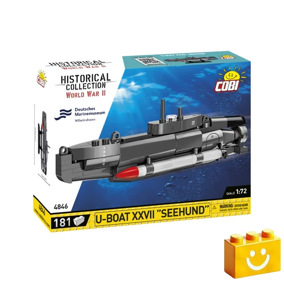 Termékkép a dobozról -COBI-4846 – U-Boat XXVII 'Seehund' – német mini tengeralattjáró – 100% kompatibilis minden más kedvelt márkával