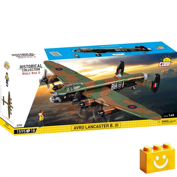 Termékkép a dobozról -COBI-5759 – Avro Lancaster B Mk.I/III 300 Sqdn RAF – brit nehézbombázó – 100% kompatibilis minden más kedvelt márkával