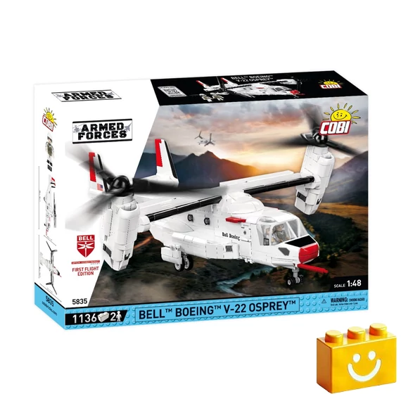 Termékkép a dobozról -COBI-5835 – Bell Boeing V-22 Osprey – Billenőrotoros repülőgép első repülési kiadás – 100% kompatibilis minden más kedvelt márkával