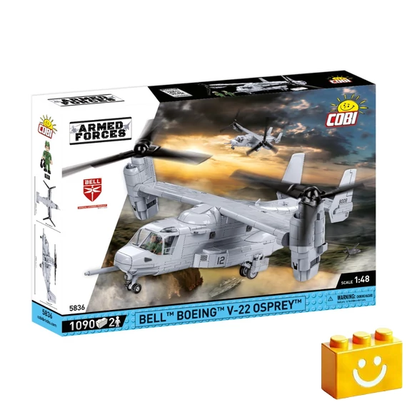 Termékkép a dobozról -COBI-5836 – Bell Boeing V-22 Osprey – Katonai szállítórepülő – 100% kompatibilis minden más kedvelt márkával