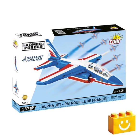 Termékkép a dobozról -COBI-5841 – Alpha Jet – Patrouille de France – Francia bemutató repülőgép – 100% kompatibilis minden más kedvelt márkával