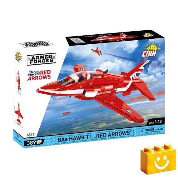 Termékkép a dobozról -COBI-5844 – BAe Hawk T1 „Red Arrows” – Brit bemutató repülőgép – 100% kompatibilis minden más kedvelt márkával