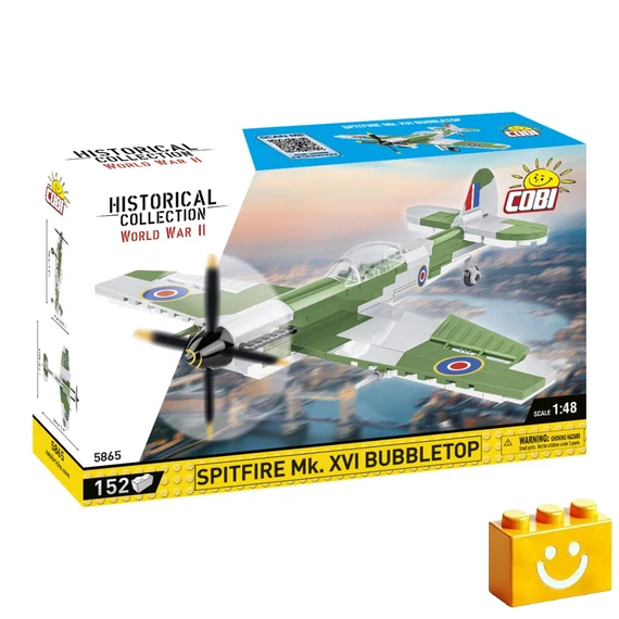 Termékkép a dobozról -COBI-5865 - Supermarine Spitfire Mk. XVI Bubbletop brit vadászgép – 100% kompatibilis minden más kedvelt márkával