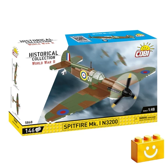 Termékkép a dobozról -COBI-5868 - Spitfire Mk.I N3200 brit vadászgép – 100% kompatibilis minden más kedvelt márkával