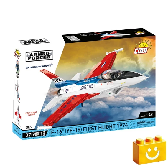 Termékkép a dobozról -COBI-5892 – F-16 (YF-16) First Flight 1974 – Vadászgép – 100% kompatibilis minden más kedvelt márkával