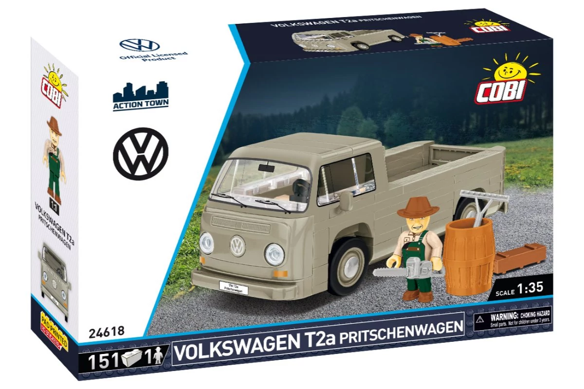COBI 24618 – Volkswagen T2a platós kisteherautó építőjáték – 100% kompatibilis minden más kedvelt márkával