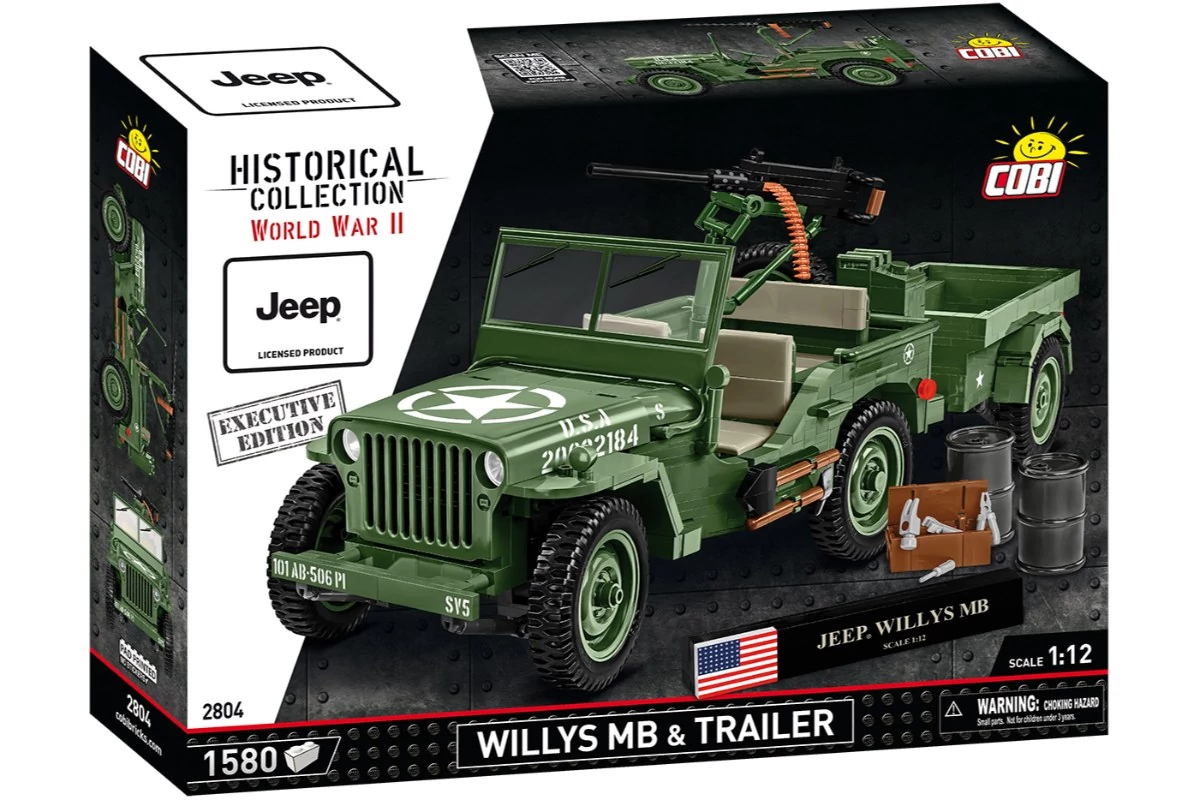 COBI 2804 – Jeep Willys MB utánfutóval – Executive Edition építőjáték – 100% kompatibilis minden más kedvelt márkával