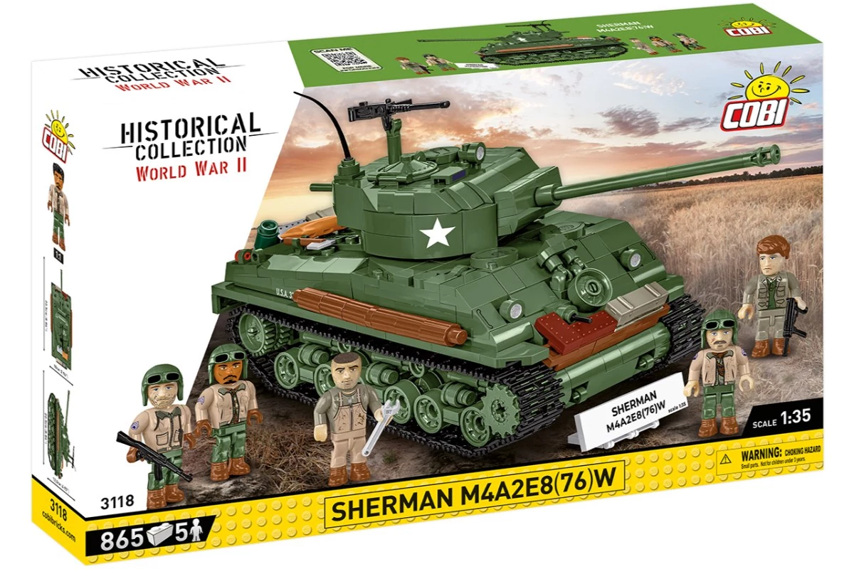 COBI-3118 – Sherman M4A2E8(76)W – amerikai közepes harckocsi – 100% kompatibilis minden más kedvelt márkával