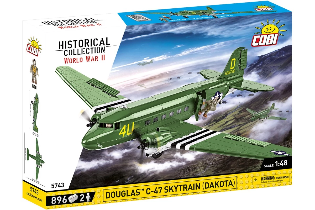 COBI-5743 – Douglas C-47 Skytrain (Dakota) – amerikai szállító repülőgép – 100% kompatibilis minden más kedvelt márkával