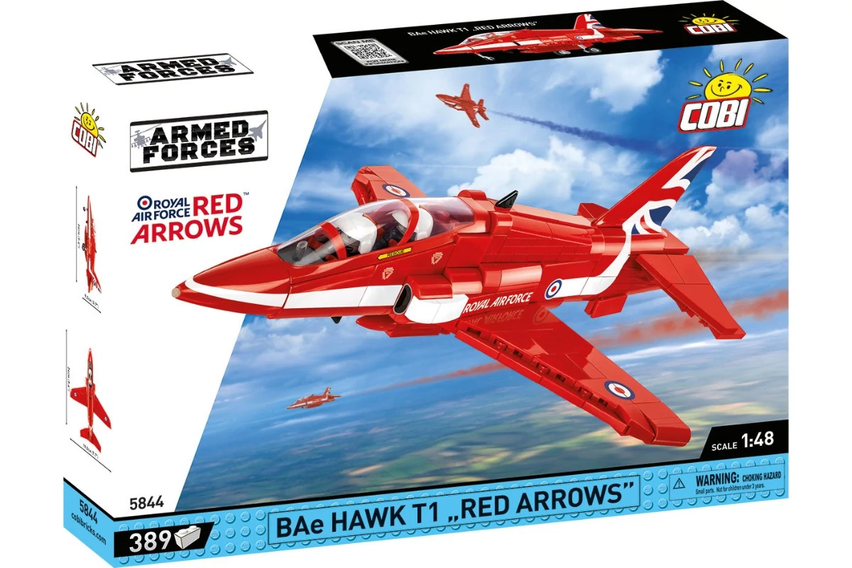COBI-5844 – BAe Hawk T1 „Red Arrows” – Brit bemutató repülőgép építőjáték – 100% kompatibilis minden más kedvelt márkával