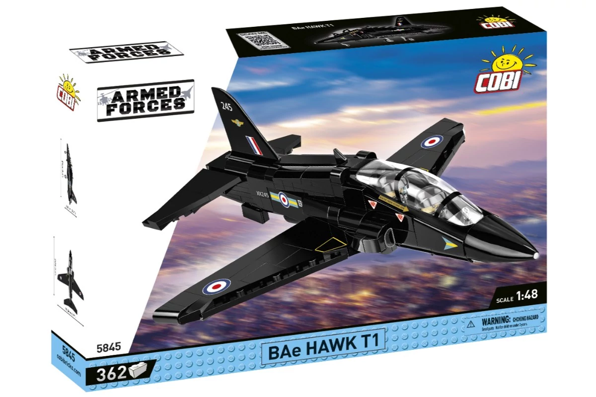 COBI-5845 – BAe Hawk T1 – Brit kiképző repülőgép építőjáték – 100% kompatibilis minden más kedvelt márkával
